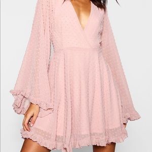 Dobby Chiffon Wide Sleeve Skater Dress